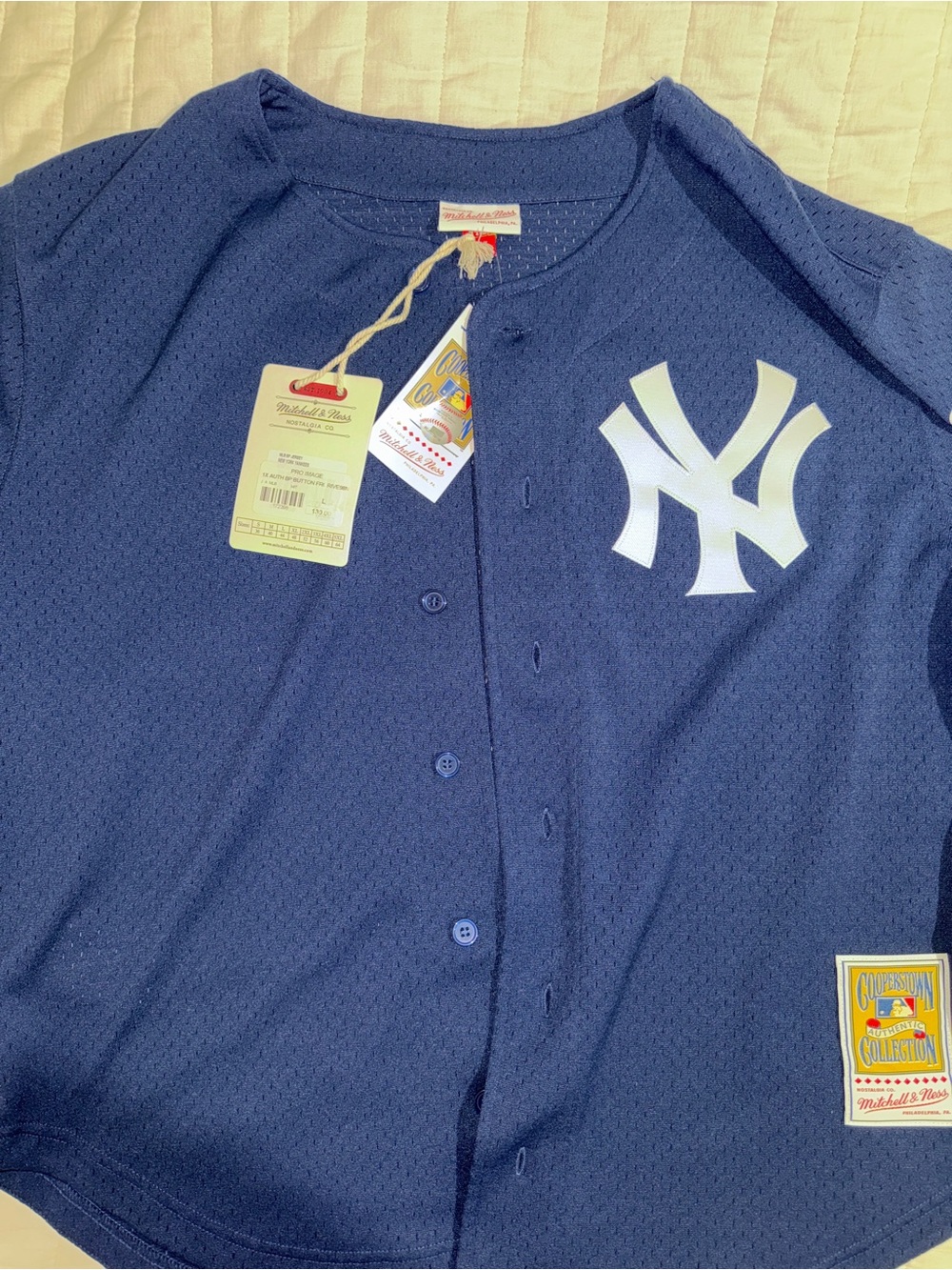 Mitchell & Ness Navy New York Yankees Mesh Button-Up Jersey